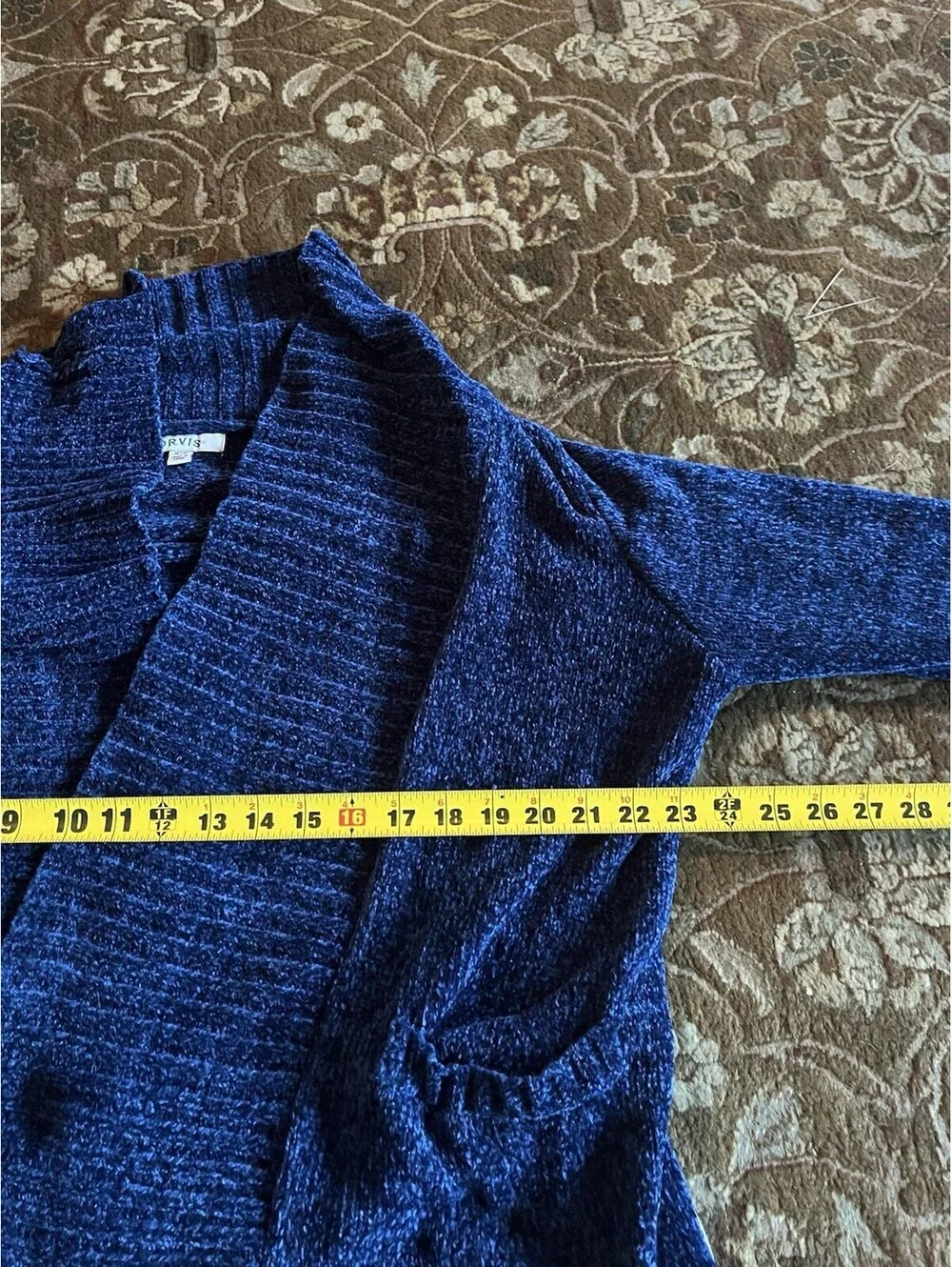 Orvis Chenille Sweater Med Navy Blue Crewneck Soft Knit (Fits M/L) Cozy Ribbed